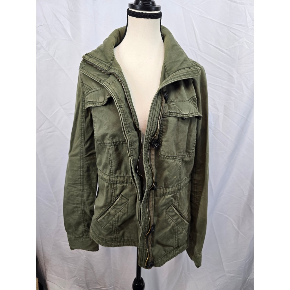 Abercrombie & Fitch Womens Medium Olive Green Military Utility Jacket Distressed